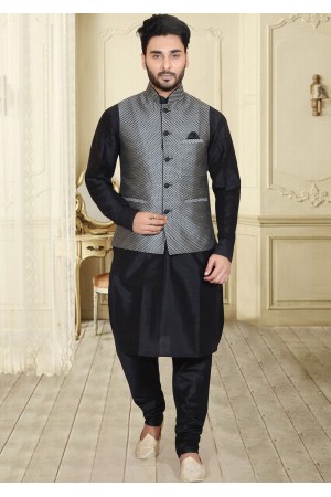 BLACK COLOR MENS KURTA JACKET SET